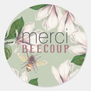 Sticker Rond Merci Beecoup Merci Magnolia et Bee Green Cla
