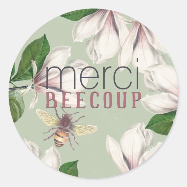 Sticker Rond Merci Beecoup Merci Magnolia et Bee Green Cla (Devant)