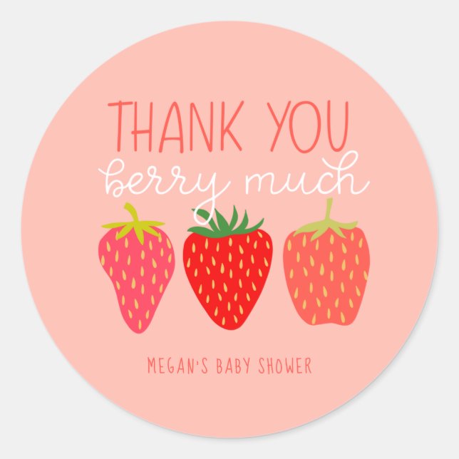 Sticker Rond Merci Berry Baby shower aux fraises (Devant)