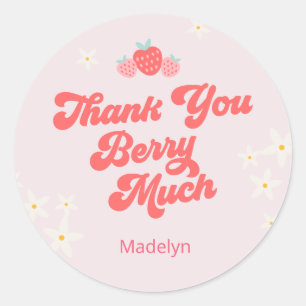 Sticker Rond Merci Berry Beaucoup de fraise rose