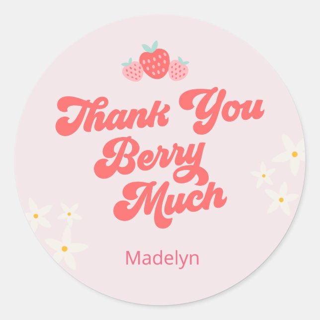 Sticker Rond Merci Berry Beaucoup de fraise rose classique rond (Devant)