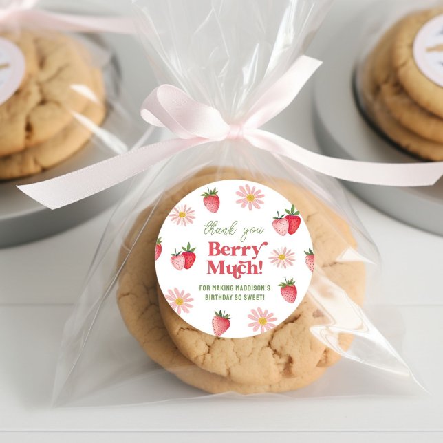 Sticker Rond Merci Berry Beaucoup de fraise rose Fille d'annive (Créateur téléchargé)