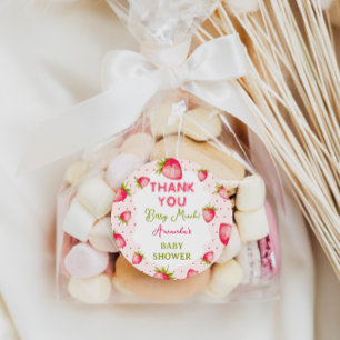 Sticker Rond Merci Berry Beaucoup de fraises Baby shower rose
