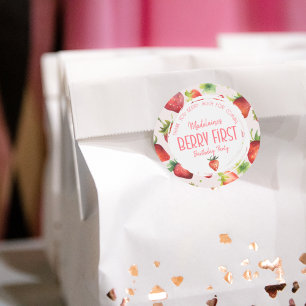 Sticker Rond Merci Berry Beaucoup fraise 1er anniversaire