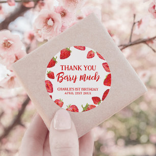 Sticker Rond Merci Berry Beaucoup Fraise fête d'anniversaire