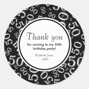 Sticker Rond Merci : Black and White 50th Birthday Party