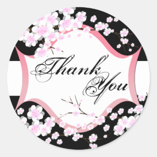Sticker Rond Merci - Black & White Blossoms Mariage