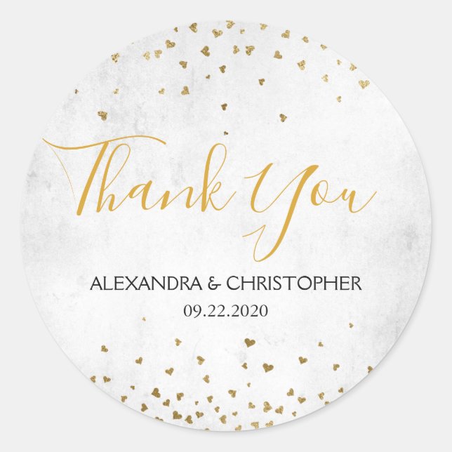 Sticker Rond Merci blanc à huile d'or Mariage Confetti (Devant)