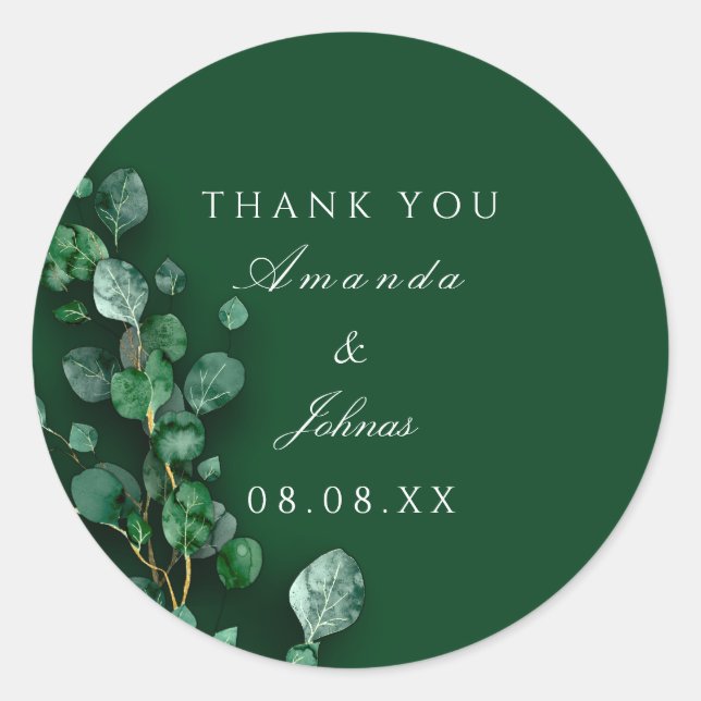 Sticker Rond Merci blanc Eucalyptus vert Russe Mariage (Devant)