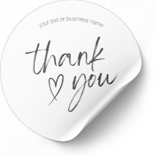 Sticker Rond Merci blanc minimaliste avec brosse du coeur