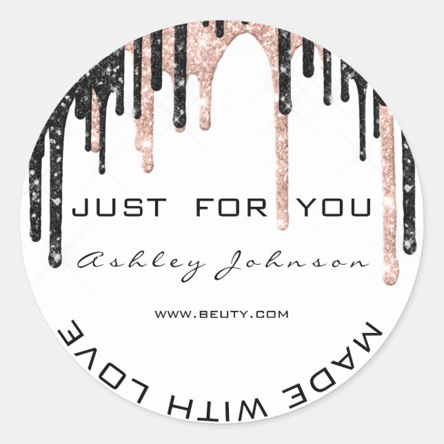 Sticker Rond Merci blanc Rose noir fait avec nom d'amour (Devant)