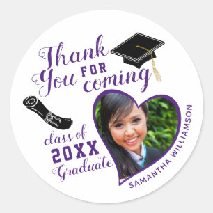 Sticker Rond Merci blanc violet classe de 2025 Graduation