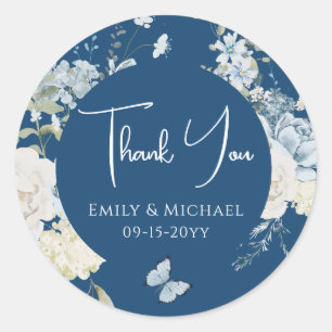 Sticker Rond Merci bleu bleu romantique Mariage floral