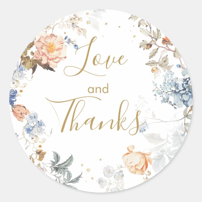 Sticker Rond Merci bleu floral brun (Devant)