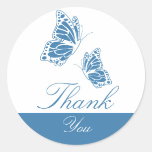 Sticker Rond Merci bleu simple de papillon
