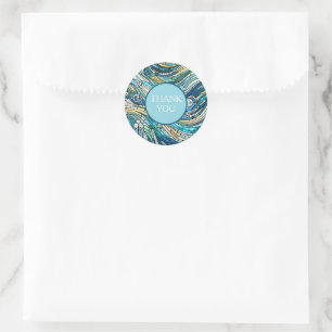 Sticker Rond Merci Bleue Mer de Vagues Mosaïque d'Art Fin