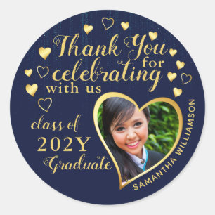 Sticker Rond Merci Blue & Gold 2025 Graduation Party Favor