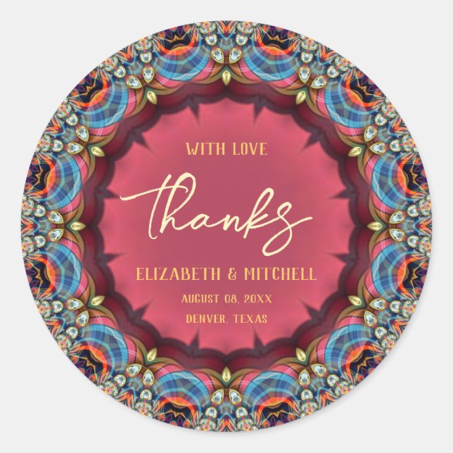 Sticker Rond Merci Blue Orange Jewel Fractal Lace (Devant)