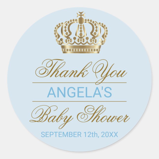 Sticker Rond Merci Blue Prince Gold Baby shower (Devant)