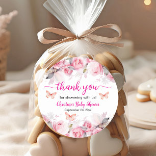 Sticker Rond Merci Blush Baby shower Rose