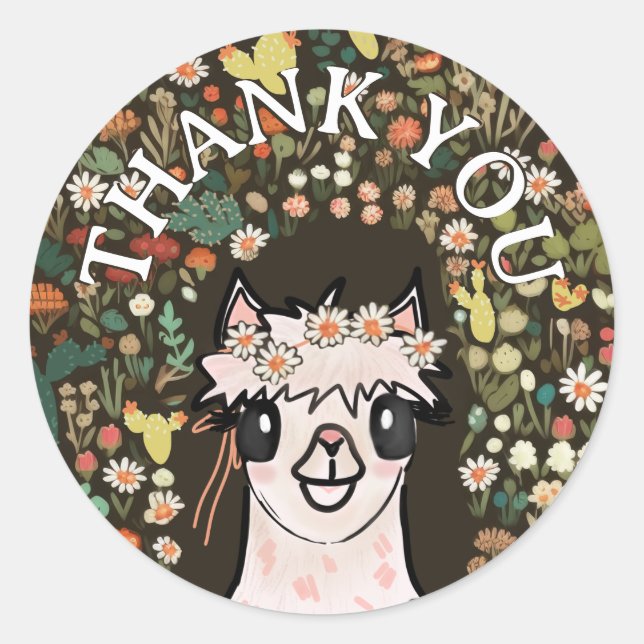 Sticker Rond Merci Boho Alpaca (Devant)