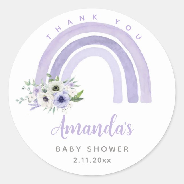 Sticker Rond Merci Boho Arc-en-ciel Baby Shower Classique (Devant)