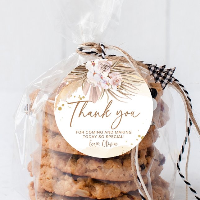 Sticker Rond Merci Boho Herbe de Pampas (Créateur téléchargé)