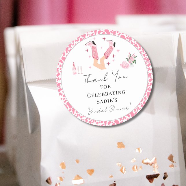 Sticker Rond Merci Bottes de Cowboy & Bridal Shower à Bubbly  (Créateur téléchargé)