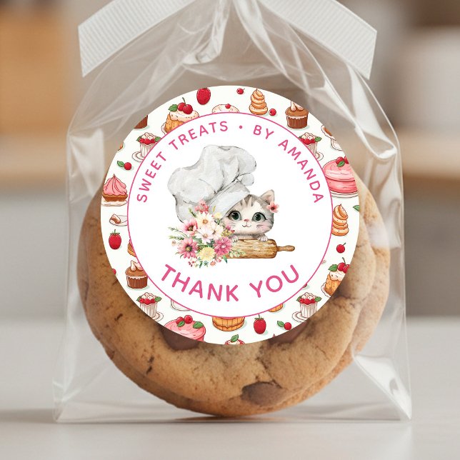 Sticker Rond Merci Boulangerie Chef Kitten (Créateur téléchargé)