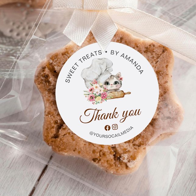 Sticker Rond Merci Boulangerie Chef Kitten (Créateur téléchargé)