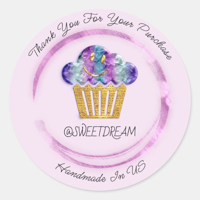 Sticker Rond Merci Boutique Mermaid Muffin Logo Berry Pink (Devant)
