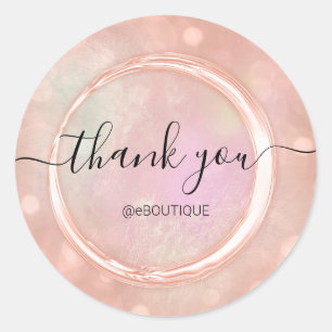 Sticker Rond Merci Boutique Nom commercial Rose Holographe