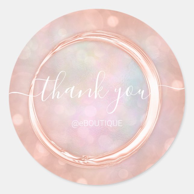 Sticker Rond Merci Boutique Nom commercial Rose Holographe (Devant)