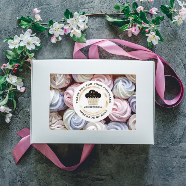 Sticker Rond Merci Boutique Sirène Muffin Dots blancs Sourire (Thank You Shop Mermaid Muffin White Dots Smile Classic Round Sticker )