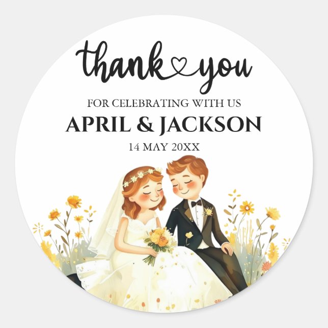 Sticker Rond Merci Bride Groom Illustration (Devant)