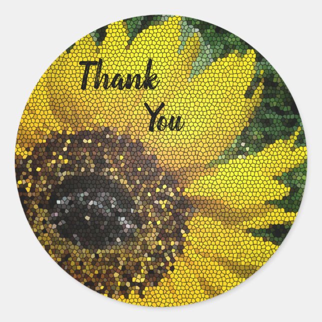 Sticker Rond Merci Bright Floral Mosaic Tournesol (Devant)