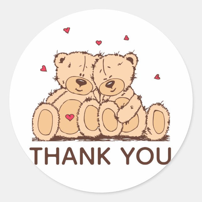 Sticker Rond Merci Brown Cartoon Teddy Ours Mariage Amour (Devant)