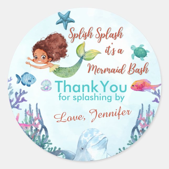 Sticker Rond Merci Brown de sirène de bash filles de Splish Spl (Devant)