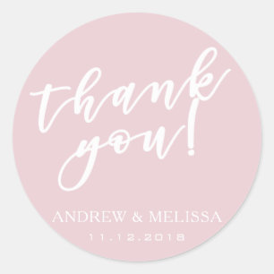 Sticker Rond Merci   Brush Script Dusty Mariage rose