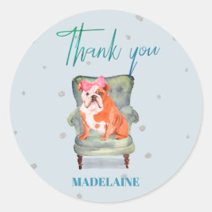 Sticker Rond Merci Bull Chien Bleu Argent