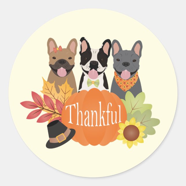 Sticker Rond Merci Bulldogs français Thanksgiving (Devant)
