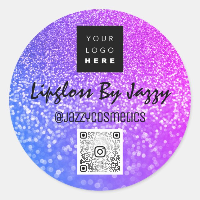 Sticker Rond Merci Business Beauty Rose Bleu QR Code Logo (Devant)