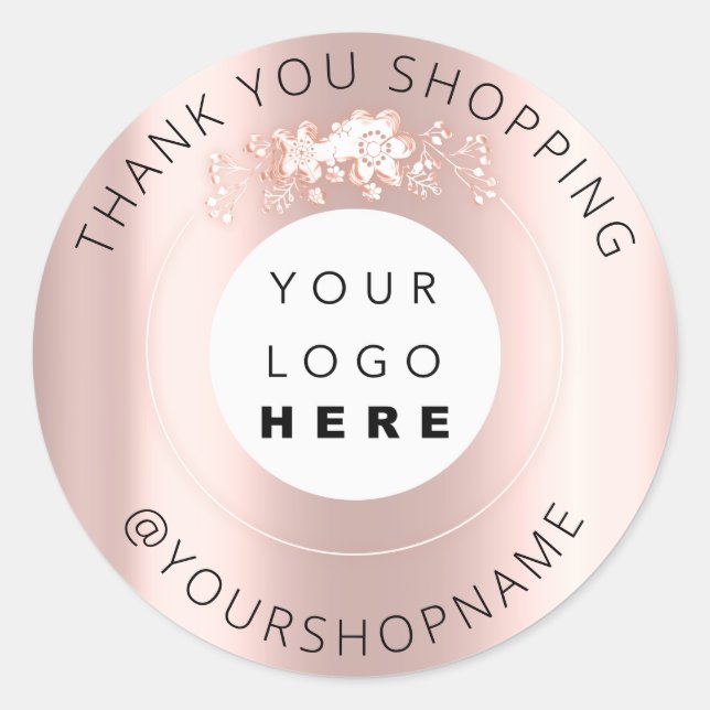 Sticker Rond Merci Business Logo Rose IG Nom Florals (Devant)