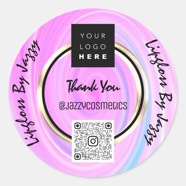 Sticker Rond Merci Business QR Code Logo Black Gold Rose (Devant)