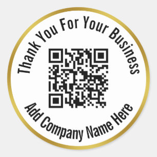 Sticker Rond Merci Business QR Code Noir Blanc Or