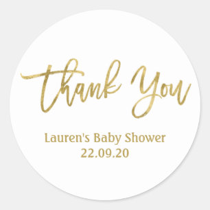 Sticker Rond Merci cadeau de baby shower or