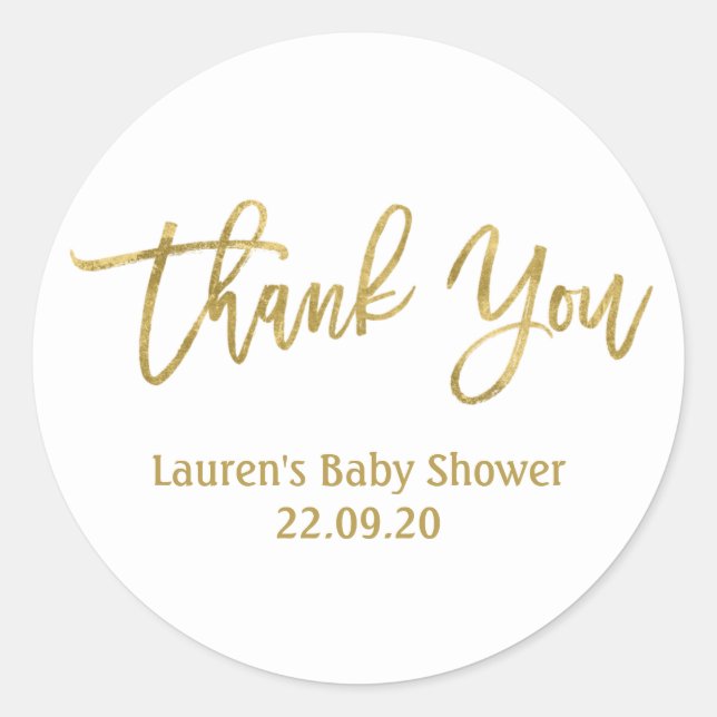 Sticker Rond Merci cadeau de baby shower or (Devant)