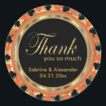 Sticker Rond Merci Casino Poker Chip en Orange & Or<br><div class="desc">Stickers / Sceau. Chip de poker style Las Vegas merci design dans une orange, noir et or prêt pour vous de personnaliser. Peut également être ajouté au dos de vos enveloppes, des sacs de traitement, etc... Fonctionne parfaitement pour un mariage, un anniversaire ou une fête d'anniversaire en modifiant simplement le...</div>