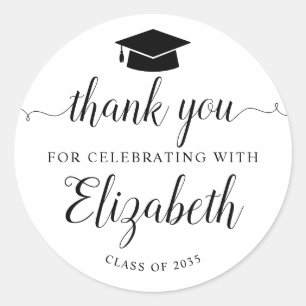 Sticker Rond Merci Chic Script Grad Grad Graduation Party Favor