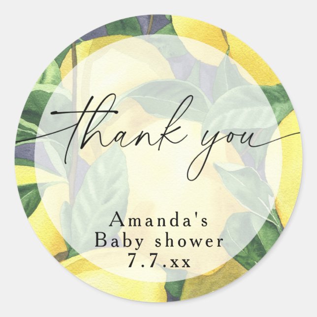 Sticker Rond Merci - Citron - Baby shower (Devant)